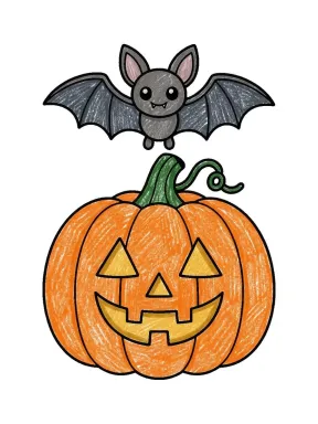 Halloween Jack-o'-Lantern Coloring Page colored with AI in crayon style