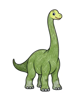 Friendly Brachiosaurus Coloring Page colored with AI in crayon style