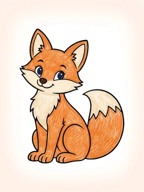 Sitting Fox Coloring Page colored with AI in crayon style