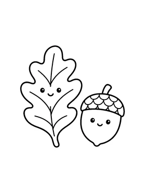 An oak leaf lying beside an acorn.