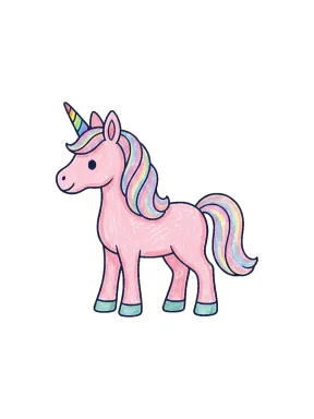 Standing Unicorn Side View Coloring Page colored with AI in crayon style