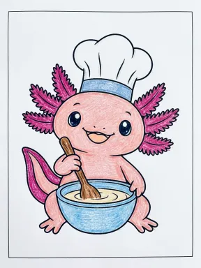 Axolotl Chef Coloring Page, colored example