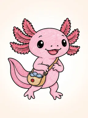 Axolotl Carrying a Satchel Coloring Page colored with AI in crayon style