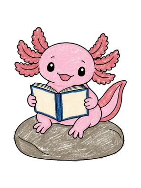 Axolotl Reading a Book Coloring Page colored with AI in crayon style
