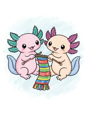 Axolotls Knitting a Scarf Coloring Page, colored example