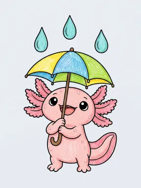 Axolotl with an Umbrella Coloring Page, colored example