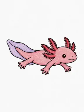 Swimming Axolotl Coloring Page colored with AI in crayon style