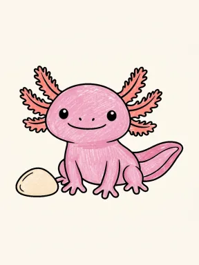 Axolotl Sitting by a Pebble Coloring Page colored with AI in crayon style