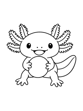 An axolotl holding a plain ball.