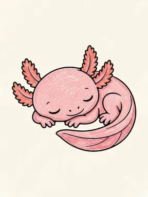 Sleeping Axolotl Coloring Page colored with AI in crayon style