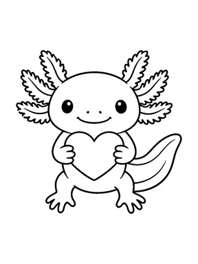 An axolotl holding a heart.