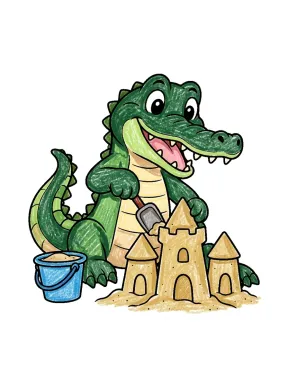 Crocodile Sandcastle Coloring Page, colored example