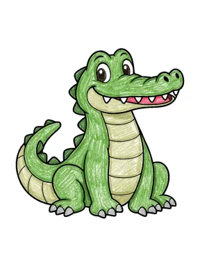 Friendly Sitting Crocodile Coloring Page colored with AI in crayon style