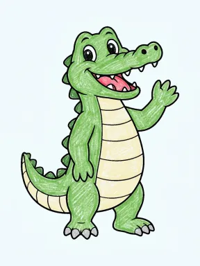 Waving Crocodile Coloring Page colored with AI in crayon style