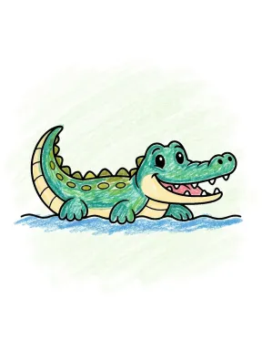 Floating Crocodile Coloring Page colored with AI in crayon style
