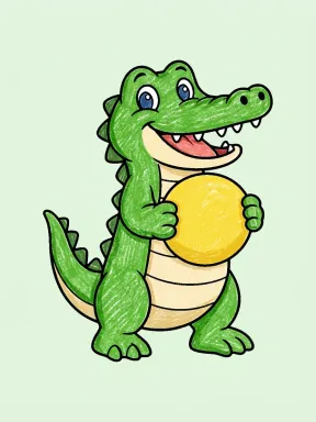 Crocodile Holding a Ball Coloring Page colored with AI in crayon style