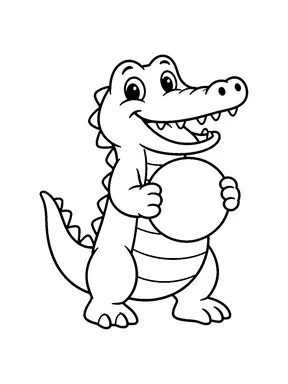 A crocodile holding a plain ball.