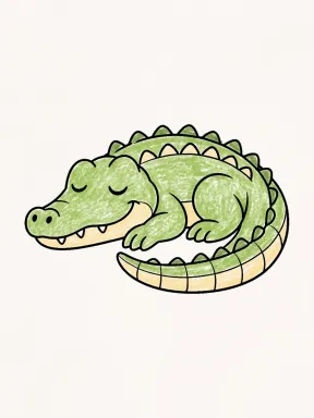 Sleeping Crocodile Coloring Page colored with AI in crayon style