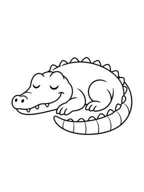A sleeping crocodile with its tail curled.