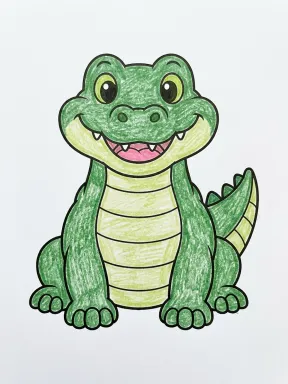 Crocodile Front View Coloring Page, colored example