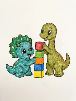 Dinosaurs Stacking Blocks Coloring Page, colored example