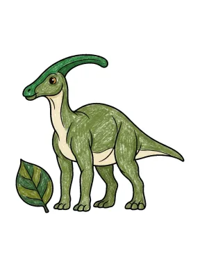 Parasaurolophus and Leaf Coloring Page colored with AI in crayon style