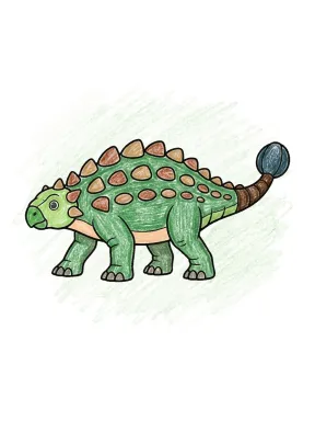 Ankylosaurus Side View Coloring Page colored with AI in crayon style