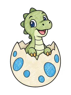 Baby Dinosaur Hatching Coloring Page, colored example