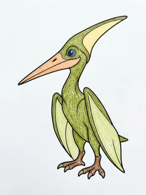 Perched Pteranodon Coloring Page colored with AI in crayon style