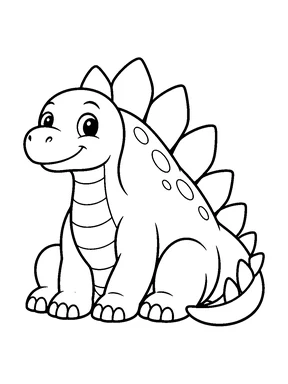 A stegosaurus sitting with its tail curled.