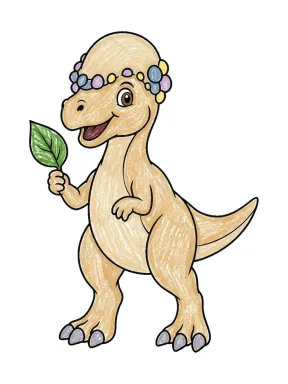 Pachycephalosaurus Coloring Page colored with AI in crayon style