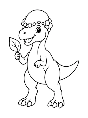 A pachycephalosaurus holding a simple leaf.