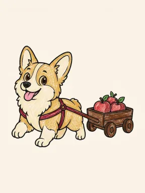 Corgi Pulling a Toy Wagon Coloring Page colored with AI in crayon style