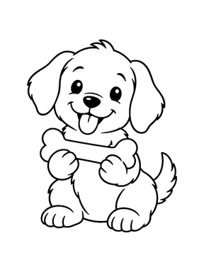 A puppy holding a bone.