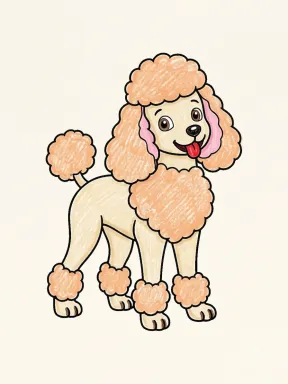 Standing Poodle Coloring Page colored with AI in crayon style