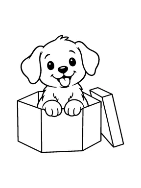 A puppy sitting inside an open gift box.
