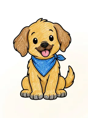 Puppy in a Bandana Coloring Page colored with AI in crayon style