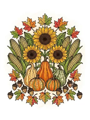Fall Harvest Display Coloring Page colored with AI in crayon style