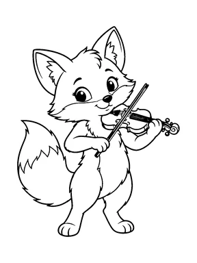 A cute fox playing a small violin with a bow.