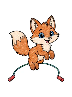 Fox Jumping Rope Coloring Page colored with AI in crayon style