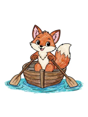 Fox in a Rowboat Coloring Page colored with AI in crayon style