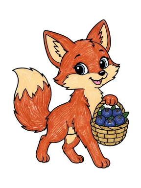 Fox with a Berry Basket Coloring Page colored with AI in crayon style