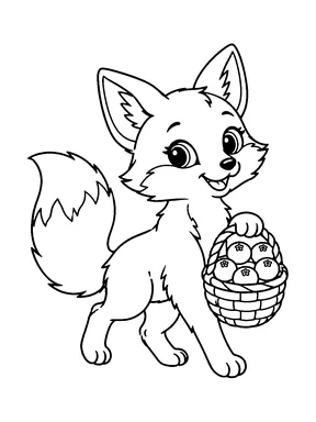 A cute fox carrying a basket of round berries.
