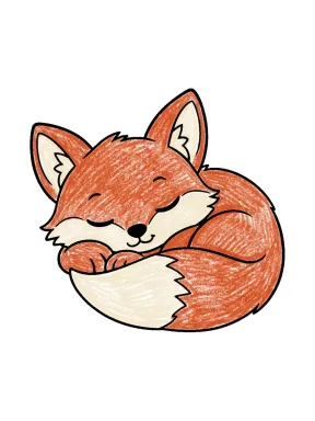 Sleeping Fox Coloring Page colored with AI in crayon style