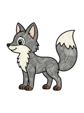 Standing Fox Side View Coloring Page colored with AI in crayon style