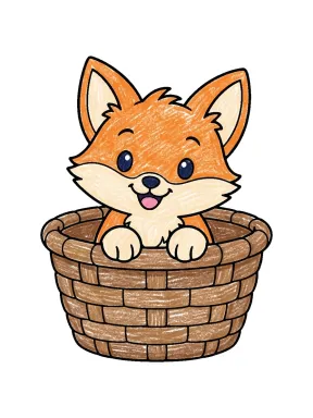Fox in a Basket Coloring Page colored with AI in crayon style
