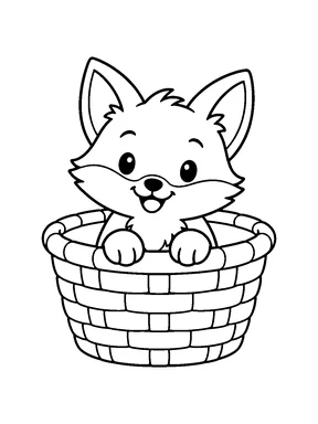 A fox peeking out of a basket.