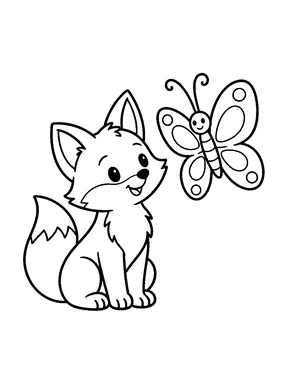 A fox next to a butterfly.