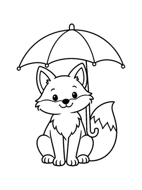 A fox sitting under an umbrella.