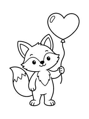 A fox holding a heart-shaped balloon.